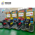 Large scale video game arcade simulating dynamic motorcycle racing game interactive entertainment gaming machine