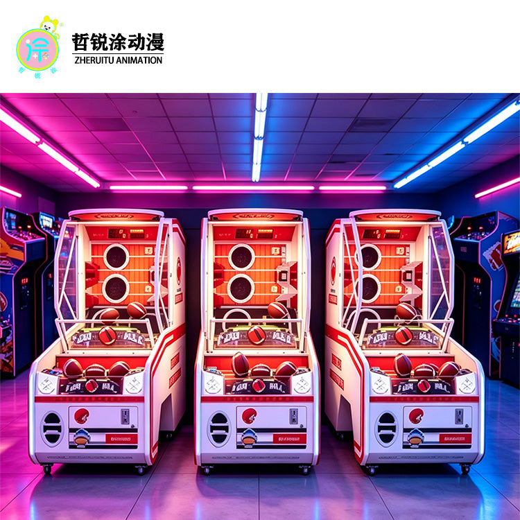 多连接投篮机，投币式游乐园景点，附带橄榄球迷彩票销售功能