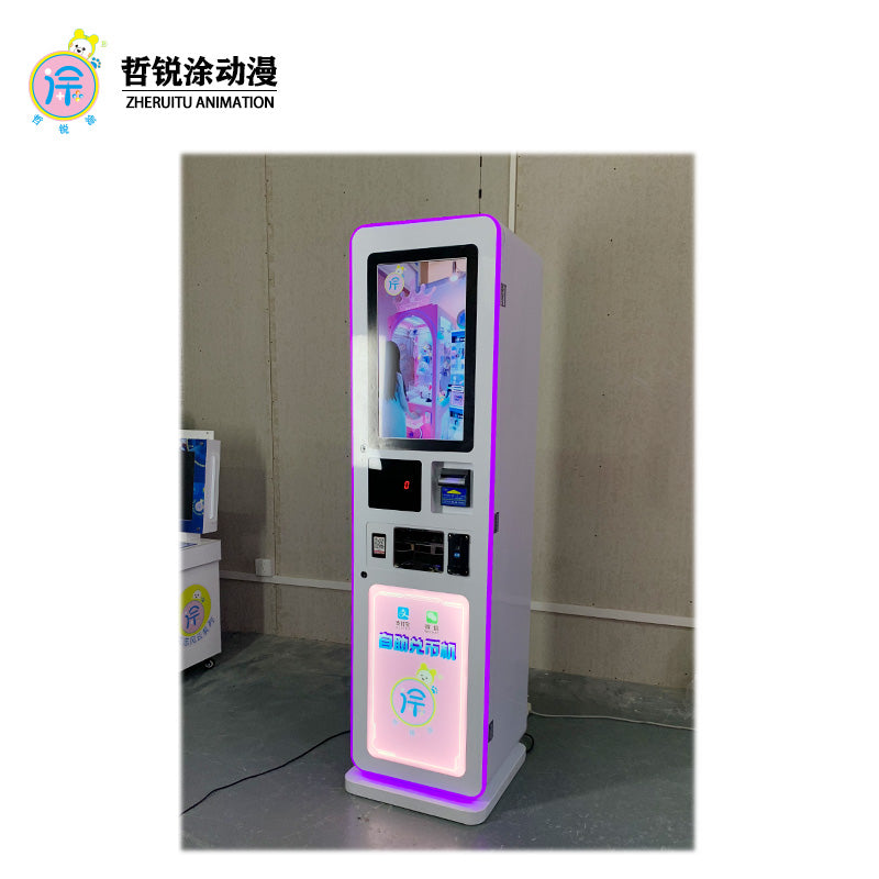 LCD advertising screen smart coin exchange machine, coin and banknote self-service vending machine, digital currency machine