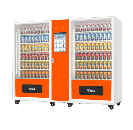 One-to-one vending machine: main refrigerated cabinet and auxiliary ambient cabinet