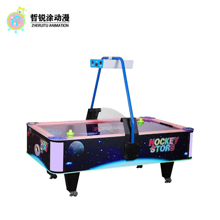 Two player ice hockey arcade game equipment for family use with coin operated commercial version