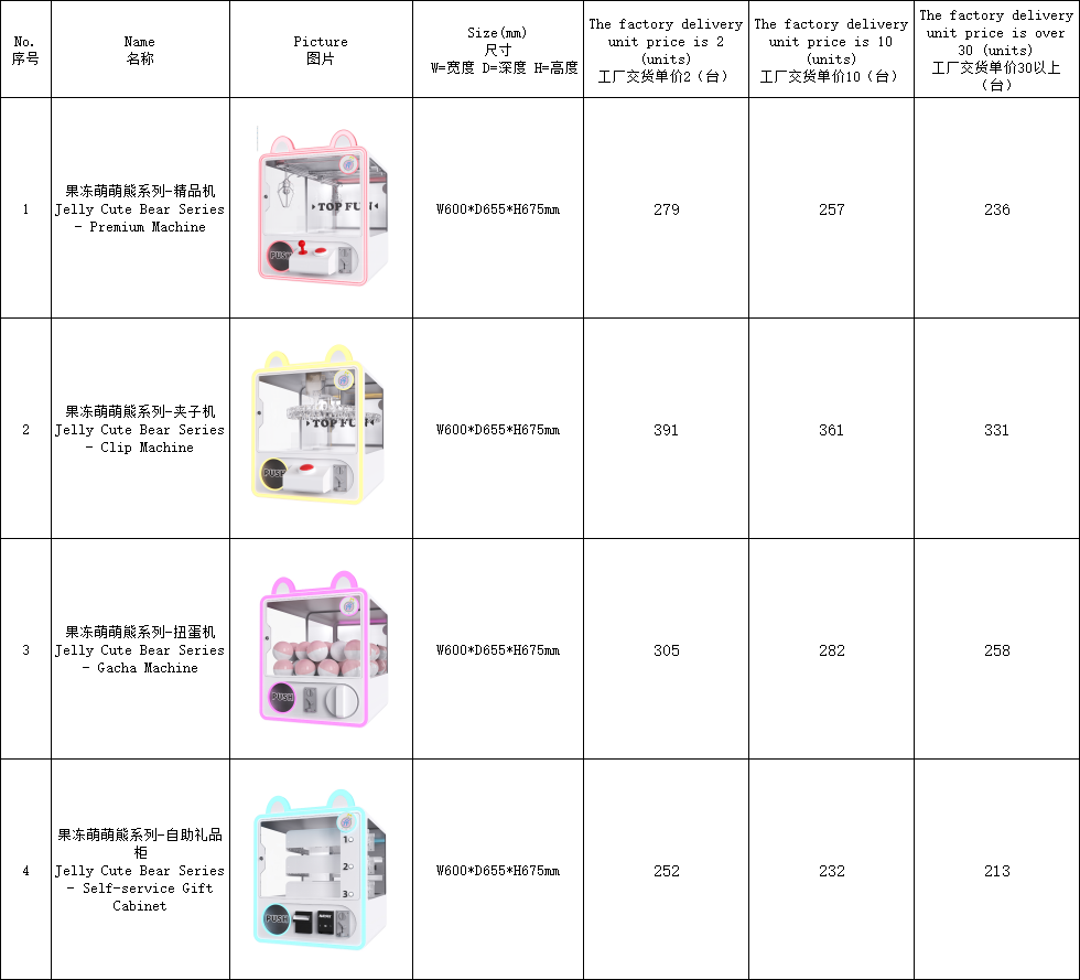 Cute Bear Series Mini Gacha Machine Coin Operated Blind Box Figurine Commercial Amusement Gift for Park