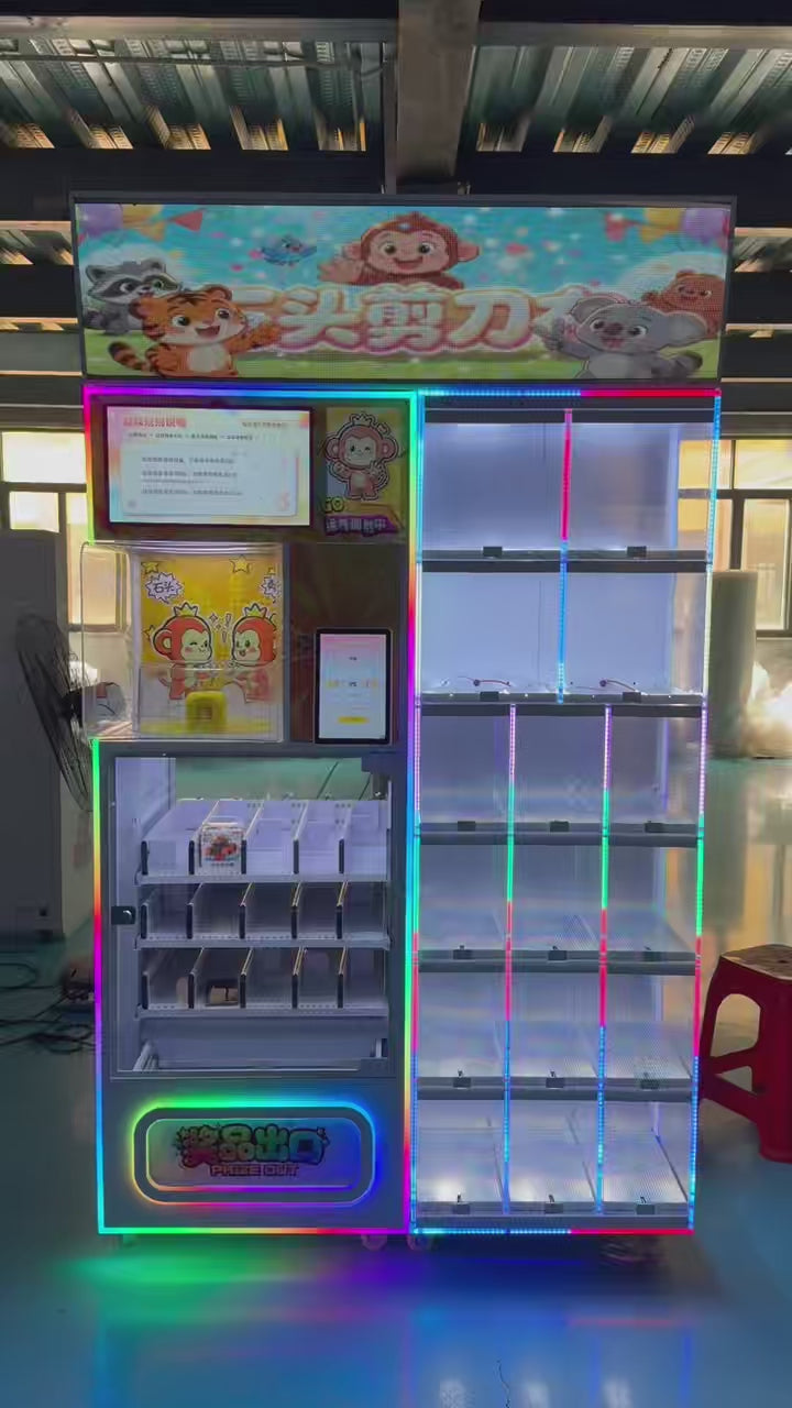 Rock-Paper-Scissors self-service gift vending machine with a guessing game, suitable for displaying trendy toys, gift figurines, and snacks.